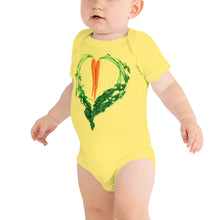 Load image into Gallery viewer, Carrot Heart Baby Short Sleeve Cotton Onesie Yellow Front
