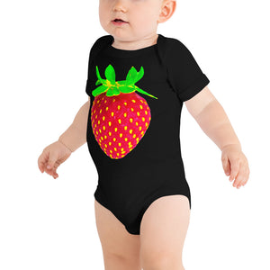 Strawberry Baby Short Sleeve Cotton Onesie Black Front
