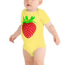 Load image into Gallery viewer, Strawberry Baby Short Sleeve Cotton Onesie Yellow Front