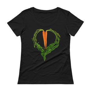 Carrot Heart Women's Scoopneck Cotton T Shirt Black Front