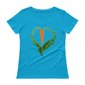 Carrot Heart Women's Scoopneck Cotton T Shirt Caribean Blue Front