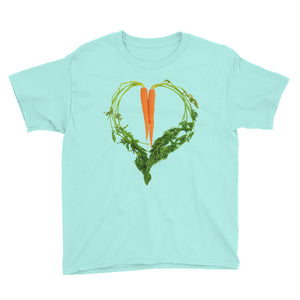 Carrot Heart Youth Cotton Short Sleeve T Shirt Teal Ice Front