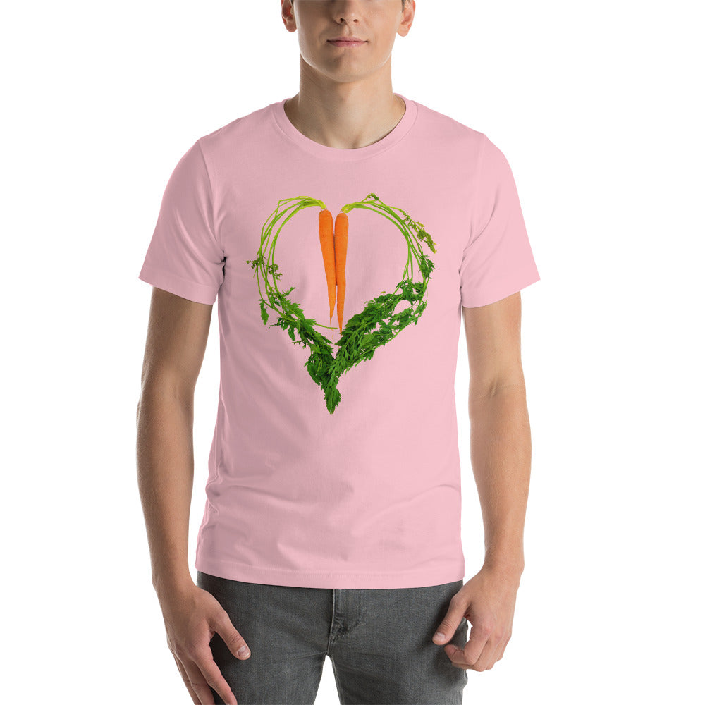 Carrot Heart Men's Cotton Short Sleeve T Shirt Pink Front