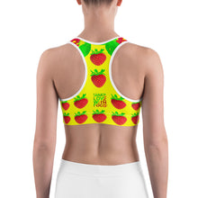 Load image into Gallery viewer, yellow strawberry yoga sports bra on woman back