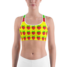 Load image into Gallery viewer, yellow strawberry yoga sports bra on woman front
