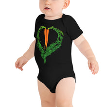 Load image into Gallery viewer, Carrot Heart Baby Short Sleeve Cotton Onesie Black Front