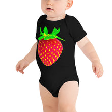 Load image into Gallery viewer, Strawberry Baby Short Sleeve Cotton Onesie Black Front