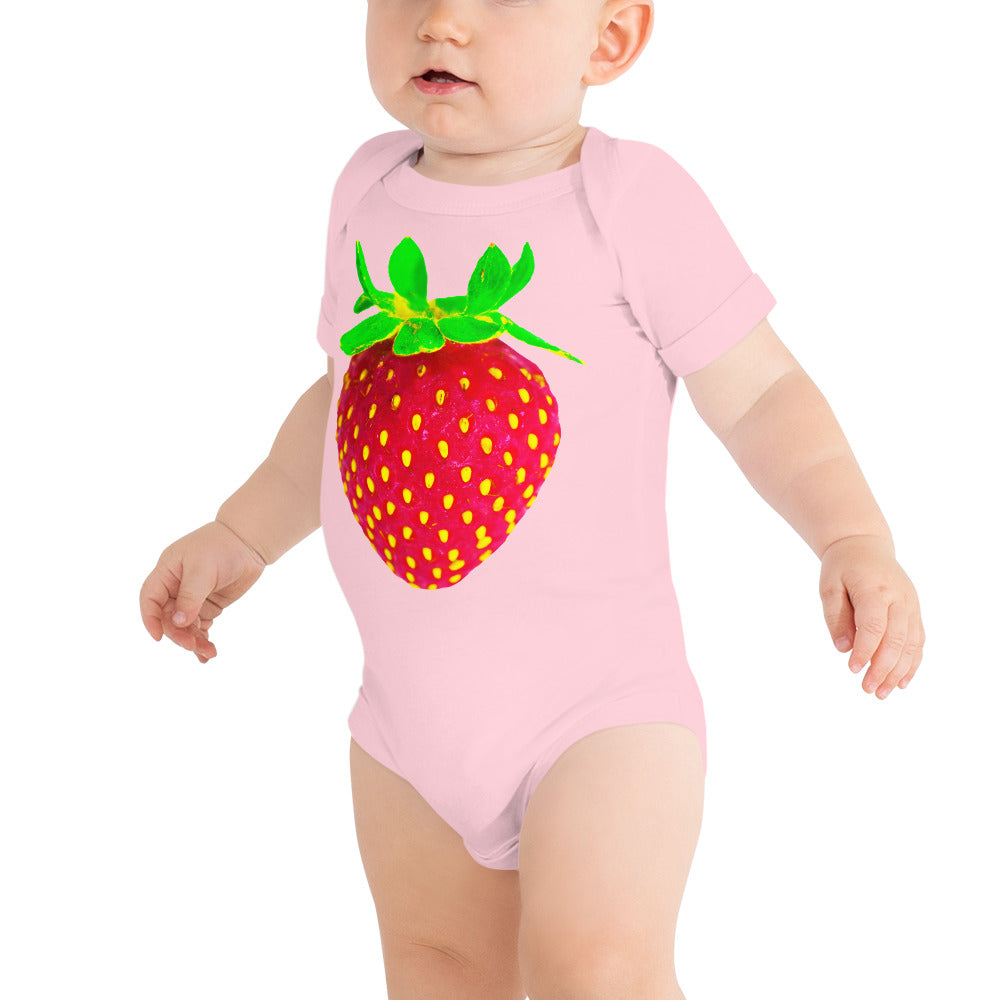 Strawberry Baby Short Sleeve Cotton Onesie Pink Front