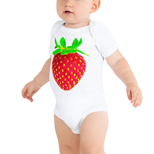 Strawberry Baby Short Sleeve Cotton Onesie White Front