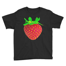 Load image into Gallery viewer, Strawberry Youth Cotton Short Sleeve T Shirt Black Front