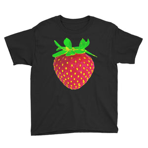 Strawberry Youth Cotton Short Sleeve T Shirt Black Front