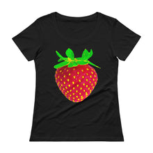 Load image into Gallery viewer, Strawberry Women&#39;s Scoopneck Cotton T Shirt Black Front