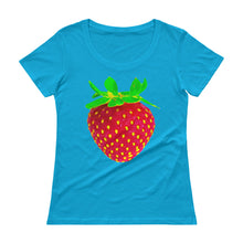Load image into Gallery viewer, Strawberry Women&#39;s Scoopneck Cotton T Shirt Caribbean Blue Front