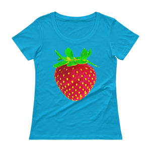 Strawberry Women's Scoopneck Cotton T Shirt Caribbean Blue Front