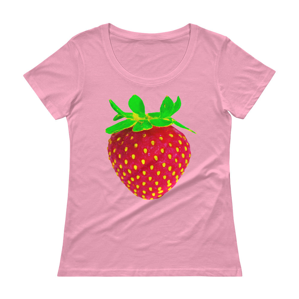 Strawberry Women's Scoopneck Cotton T Shirt Charity Pink Front
