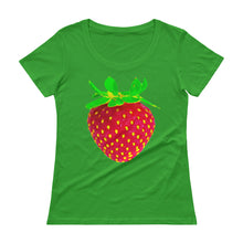 Load image into Gallery viewer, Strawberry Women&#39;s Scoopneck Cotton T Shirt Green Apple Front