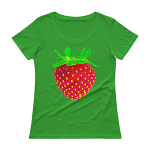 Strawberry Women's Scoopneck Cotton T Shirt Green Apple Front