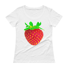 Load image into Gallery viewer, Strawberry Women&#39;s Scoopneck Cotton T Shirt White Front