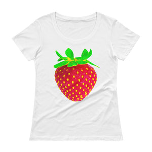 Strawberry Women's Scoopneck Cotton T Shirt White Front