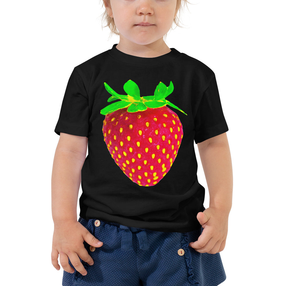 Strawberry Toddler Cotton Short Sleeve T Shirt Black Front