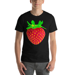 Strawberry Men's Cotton Short Sleeve T Shirt Black Front