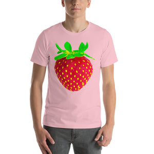 Strawberry Men's Cotton Short Sleeve T Shirt Pink Front
