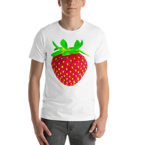 Strawberry Men's Cotton Short Sleeve T Shirt White Front