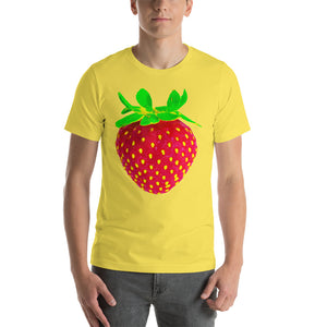 Strawberry Men's Cotton Short Sleeve T Shirt Yellow Front