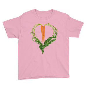 Carrot Heart Youth Cotton Short Sleeve T Shirt Charity Pink Front