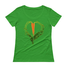 Load image into Gallery viewer, Carrot Heart Women&#39;s Scoopneck Cotton T Shirt Green Apple Front