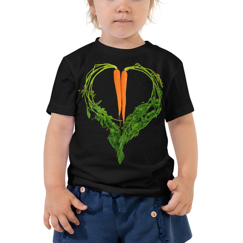 Carrot Heart Toddler Cotton Short Sleeve T Shirt Black Front