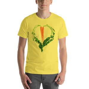 Carrot Heart Men's Cotton Short Sleeve T Shirt Yellow Front