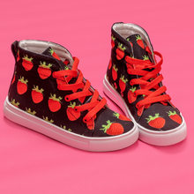 Load image into Gallery viewer, Black Strawberry Kids Hi-top shoe sidea
