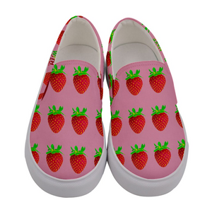 Pink Strawberry Women's Slip-On Shoe Front