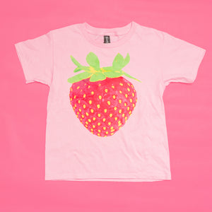 Strawberry Youth Cotton Short Sleeve T Shirt Pink Front
