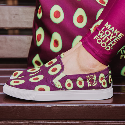 maroon avocado slip on women's shoes by make love with food