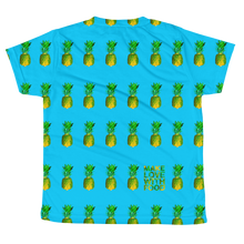 Load image into Gallery viewer, Pineapple All Over Youth and Kids Short Sleeve T Shirt blue back