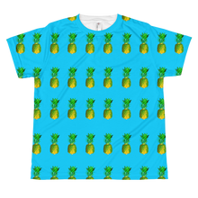 Load image into Gallery viewer, Pineapple All Over Youth and Kids Short Sleeve T Shirt blue front