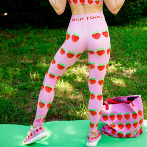 Strawberry Women's Yoga Workout Leggings Pink back