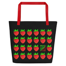 Load image into Gallery viewer, Black Strawberry Women&#39;s Large Beach Bag