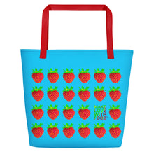 Load image into Gallery viewer, Blue Strawberry Women&#39;s Large Beach Bag
