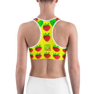 yellow strawberry yoga sports bra on woman back